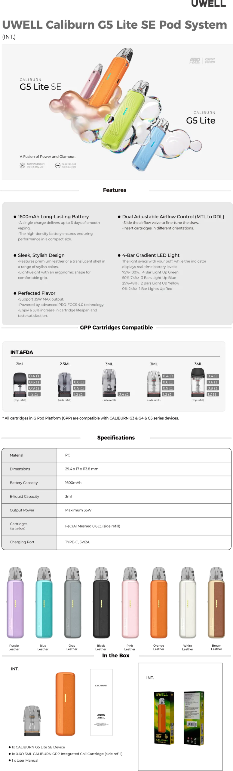 Uwell Caliburn G5 Lite SE Pod Kit